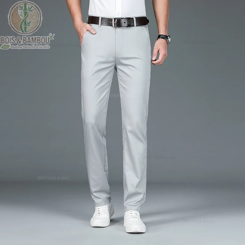 Pantalon bambou homme coupe droite coloris gris
