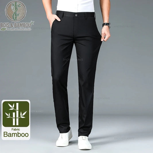 Pantalon bambou homme coupe droite coloris noir