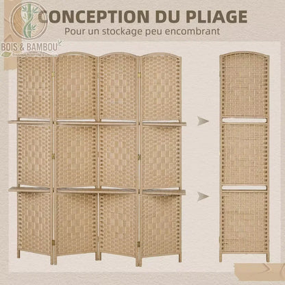 Paravent 4 panneaux pliage compact rangement peu encombrant fibre papier bois