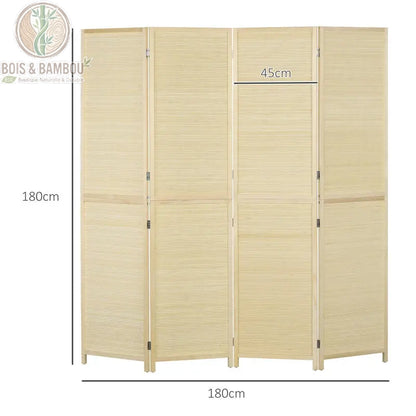 Paravent bambou 4 panneaux dimensions 180 x 180 cm largeur par panneau 45 cm