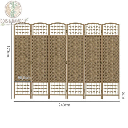 Paravent bambou 6 panneaux dimensions 240 cm largeur 170 cm hauteur 39,5 cm par panneau