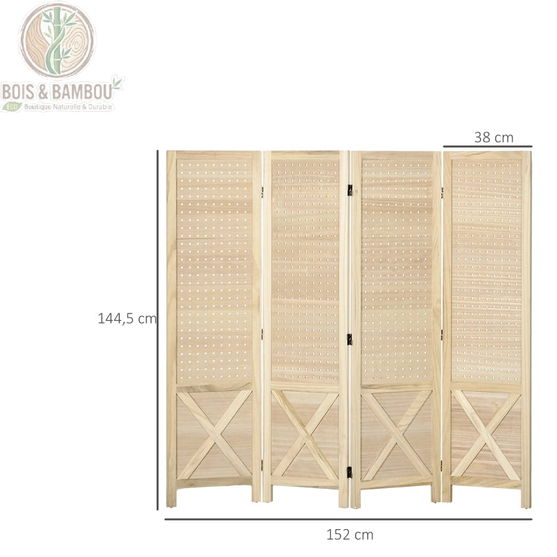 Paravent bois rustique dimensions 152 x 144,5 cm déployé 38 cm plié