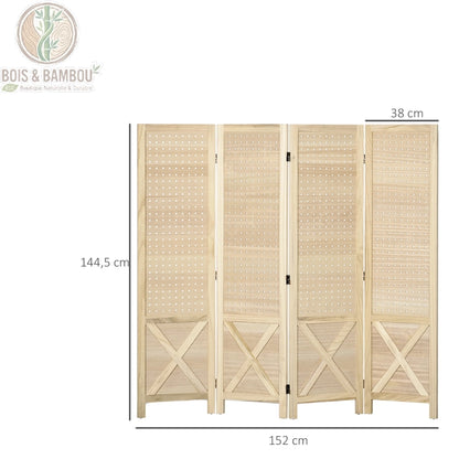 Paravent bois rustique dimensions 152 x 144,5 cm déployé 38 cm plié