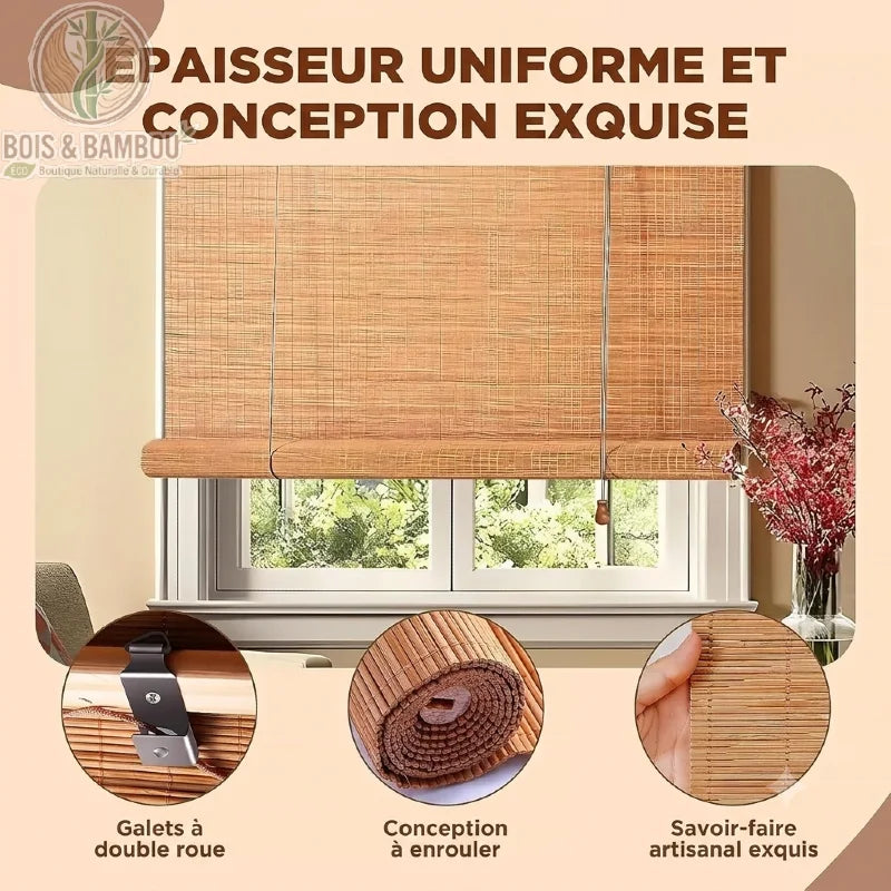 Store romain bambou naturel détails galets double roue mécanisme enroulement artisanal