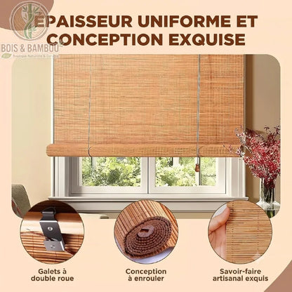 Store romain bambou naturel détails galets double roue mécanisme enroulement artisanal