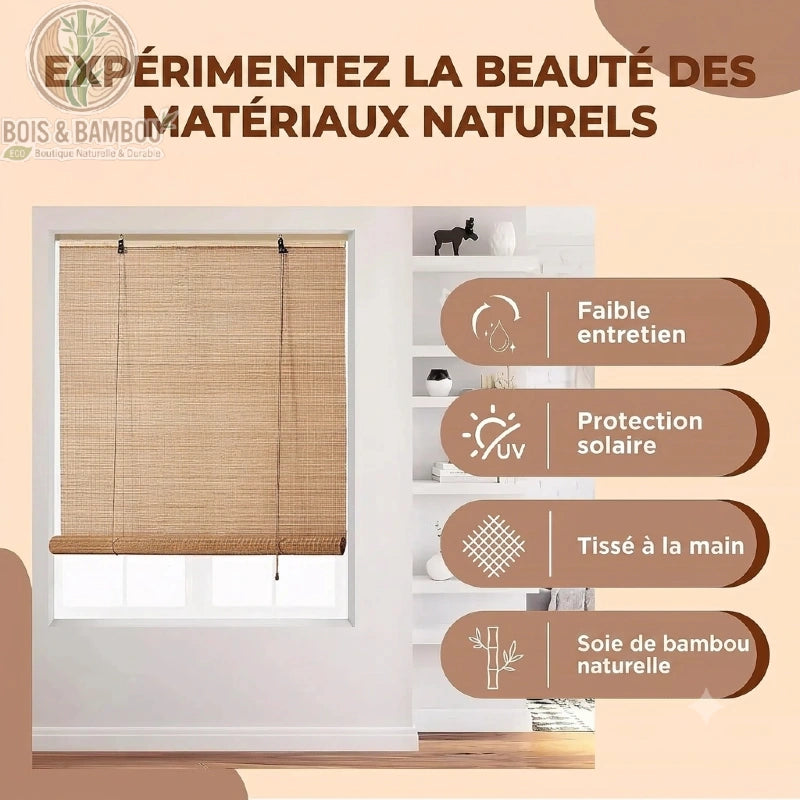 Store romain bambou naturel artisanal faible entretien protection solaire tissé main