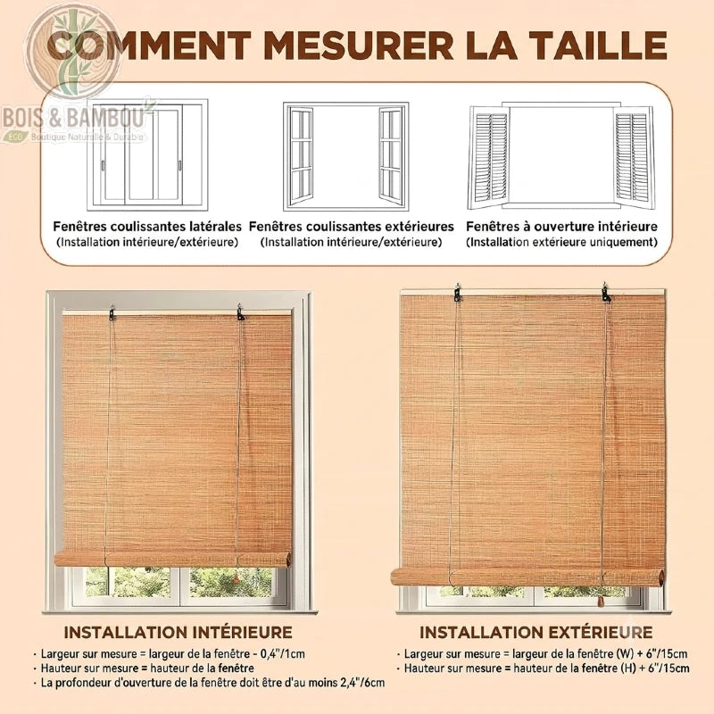 Store romain bambou naturel guide mesure installation intérieure extérieure fenêtre