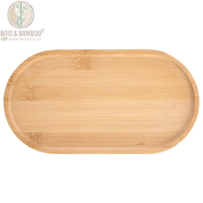 Plateau Ovale en Bambou massif non traite 28x15 cm surface lisse et grain naturel vue dessus BoisetBambouEco