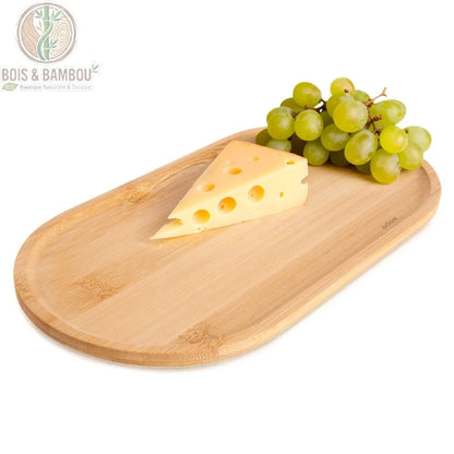 Plateau Ovale en Bambou naturel 28x15 cm presentation aperitif vue angle BoisetBambouEco