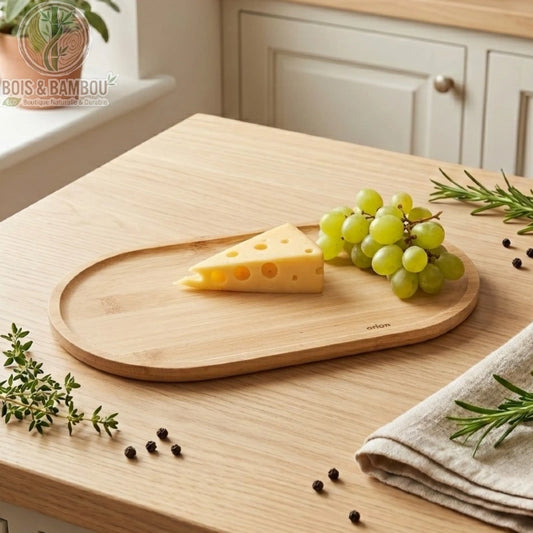Plateau Ovale en Bambou 28x15 cm dresse avec raisins et fromage pour aperitif naturel BoisetBambouEco