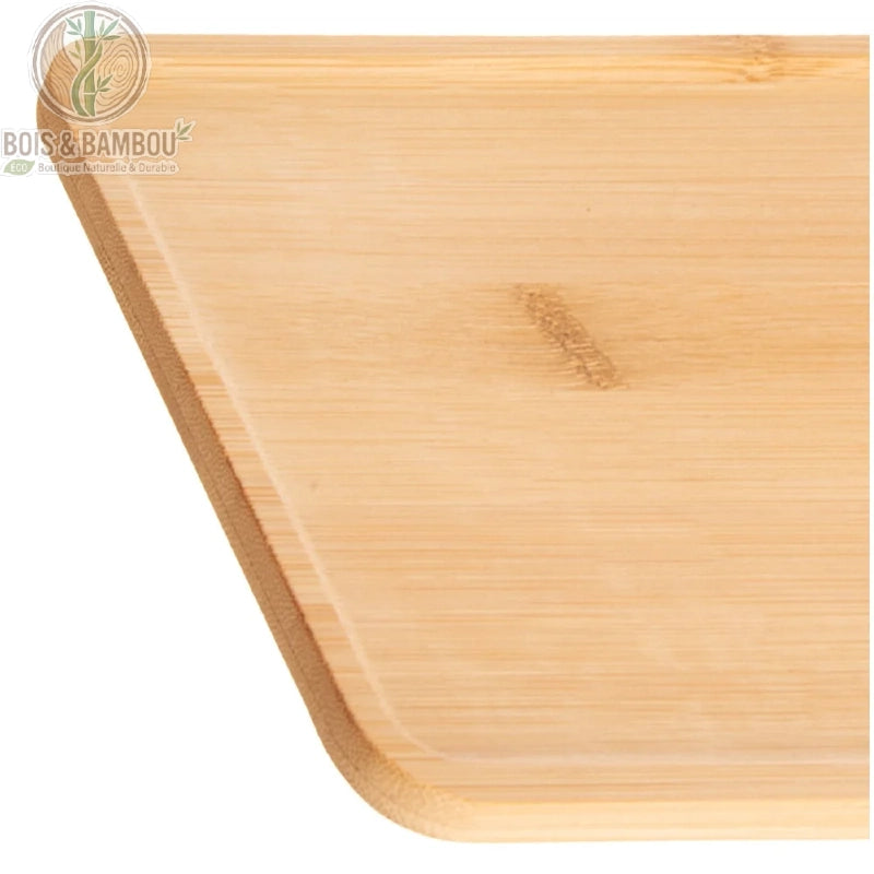 Plateau Rectangulaire en Bambou 35x15 cm, gros plan sur la texture du bambou naturel et bords arrondis