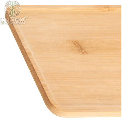 Plateau Rectangulaire en Bambou 35x15 cm, gros plan sur la texture du bambou naturel et bords arrondis