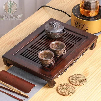 Plateau kung fu cha bambou marron avec theiere terre cuite service complet, Bois et Bambou Eco