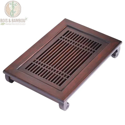 Plateau kung fu cha bambou marron fonce vue principale avec grille drainage, Bois et Bambou Eco