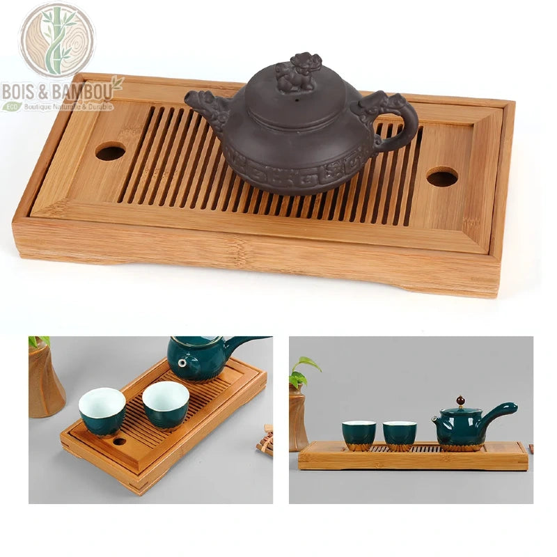 Plateau gongfu bambou en 3 mises en scene, service a the complet et accessoires, Bois et Bambou Eco