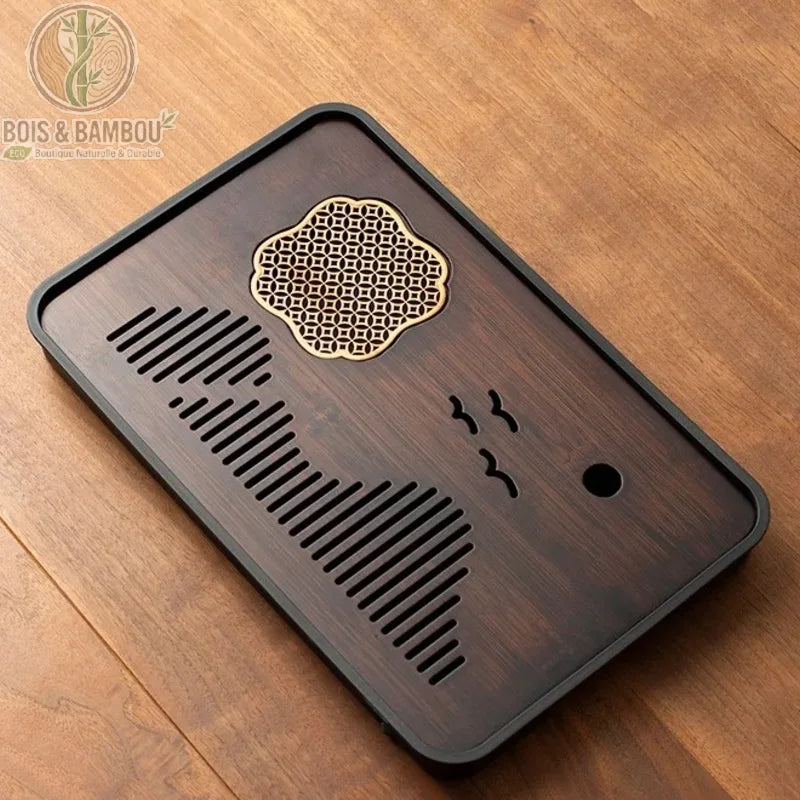 Plateau ceremonie the bambou taille 37 cm format compact gravures motif zen, Bois et Bambou Eco