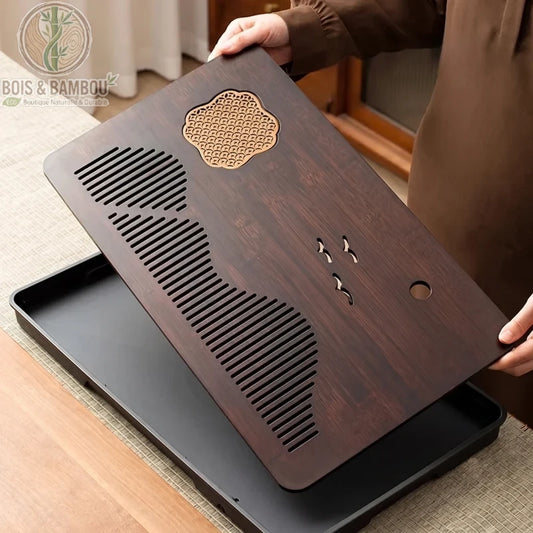 Plateau ceremonie the bambou presentation surface gravee zen et reservoir, Bois et Bambou Eco