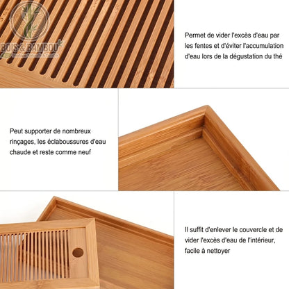 Plateau gongfu bambou vue eclatee, interieur du reservoir et schemas techniques, Bois et Bambou Eco