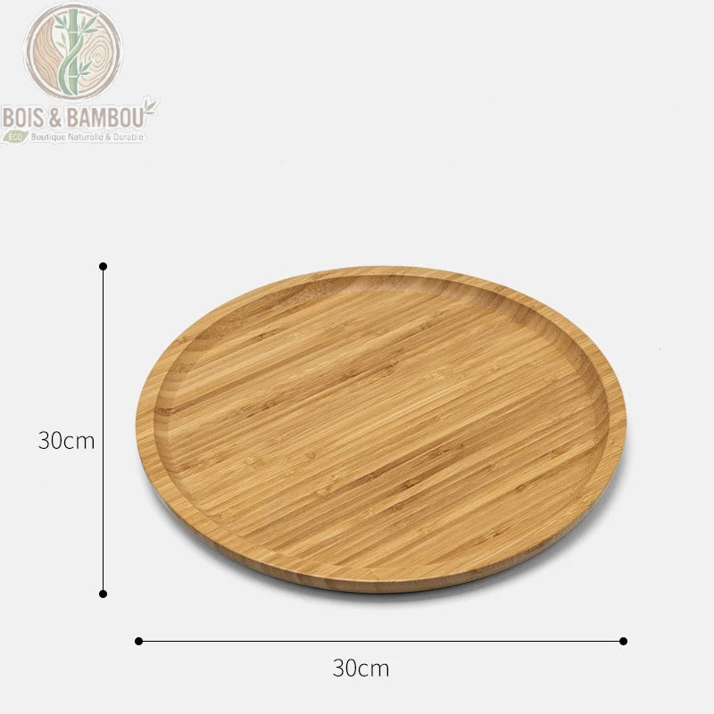 Plateau the bambou format rond 30 cm, grand plateau rond en bambou naturel, Bois et Bambou Eco