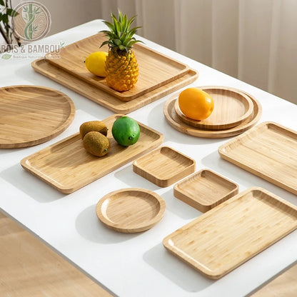 Plateau the bambou japonais multiformat, scene de table avec fruits et plateaux varies, Bois et Bambou Eco