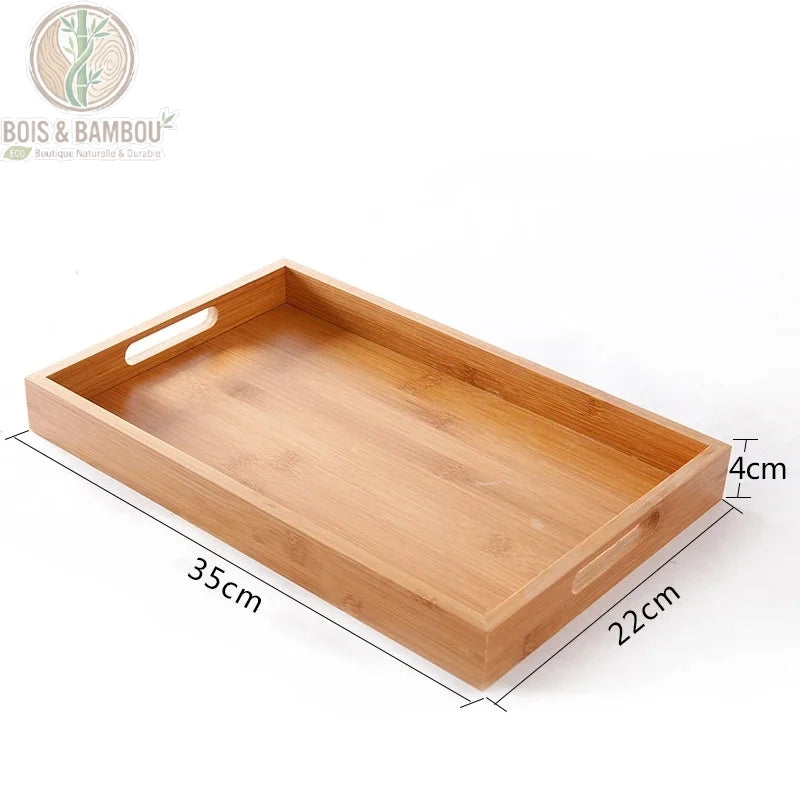 Plateau bambou poignees taille moyenne 22 x 35 x 4 cm, modele C, Bois et Bambou Eco