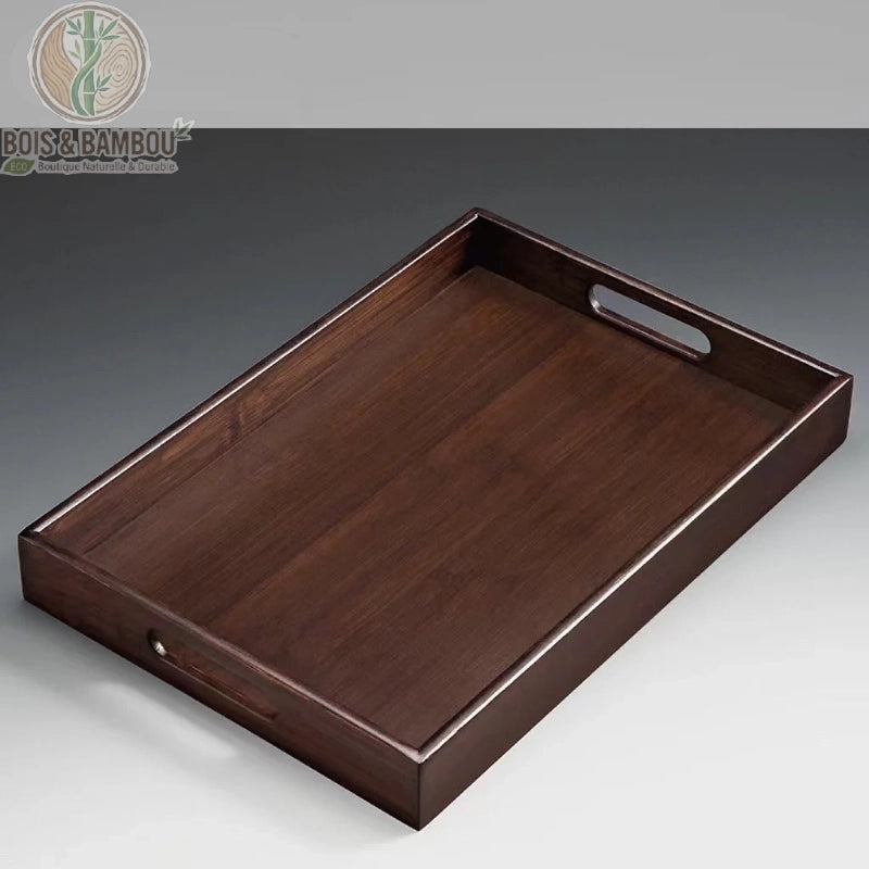 Plateau bambou retro poignees taille Moyen 33,5 x 22,5 cm, plateau service bambou fonce verni. Bois et Bambou Eco.