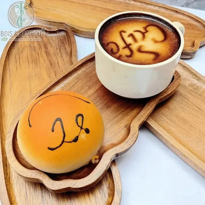 Plateau service bois japonais avec cafe, tasses et bols sur plateau allonge, Bois et Bambou Eco