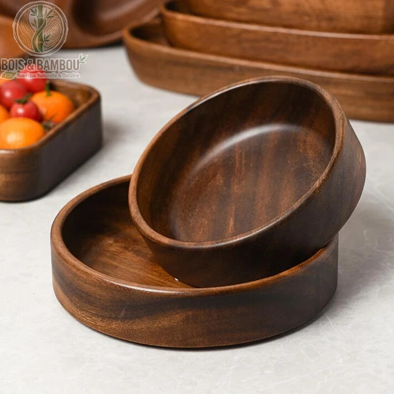 Bol à Salade en Bois Massif Style Japonais 7 Formes