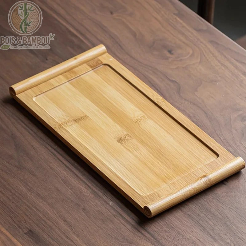 Plateau japonais bambou 33x16 cm vue dessus surface naturelle bords roules, Bois et Bambou Eco