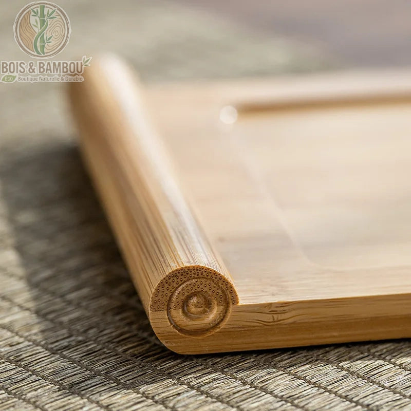 Plateau japonais bambou gros plan bord roule finition artisanale texture naturelle, Bois et Bambou Eco