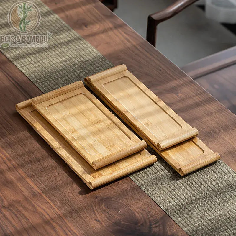 Plateau japonais bambou naturel bords roules 4 tailles sur table en bois, Bois et Bambou Eco