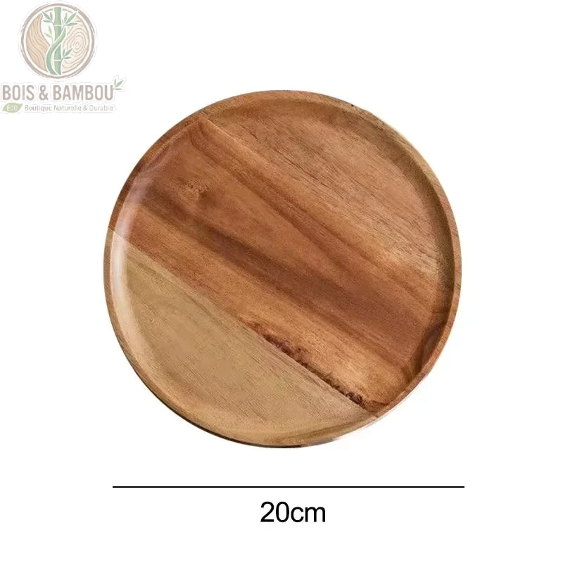 Plateau rond acacia massif diametre 20 cm fond blanc, Bois et Bambou Eco