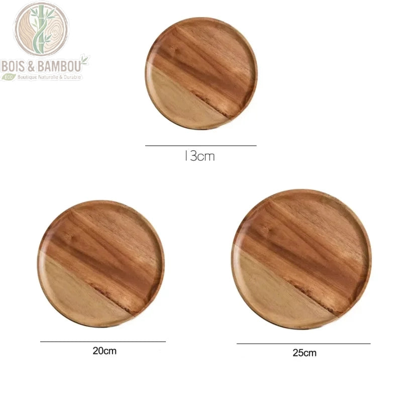 Plateau rond acacia massif set 3 tailles empile vue zenith, Bois et Bambou Eco