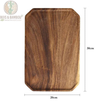 Plateau acacia rectangulaire 20 x 30 cm vue dessus, alternative geometrique, Bois et Bambou Eco