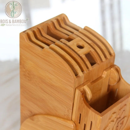 Porte-couteau bambou cuisine vue de dessus fentes pour lames de differentes tailles, Bois et Bambou Eco