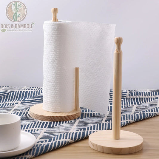 Porte essuie-tout bois vertical en situation cuisine avec rouleau blanc, Bois et Bambou Eco
