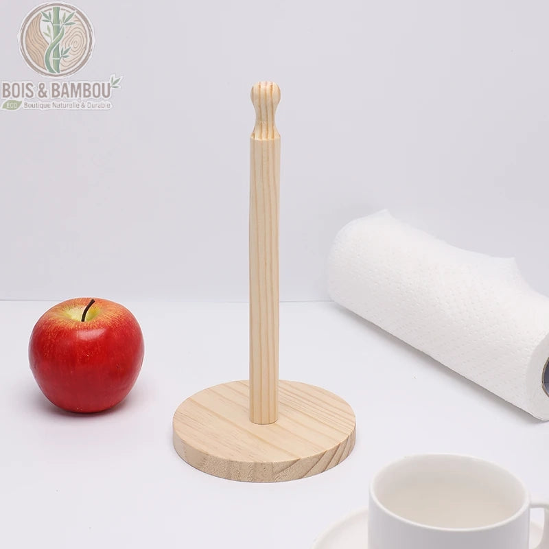 Porte essuie-tout bois vertical modele simple un rouleau base elargie, Bois et Bambou Eco