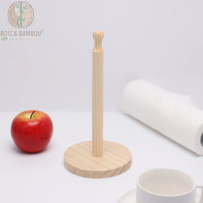 Porte essuie-tout bois vertical modele simple un rouleau base elargie, Bois et Bambou Eco