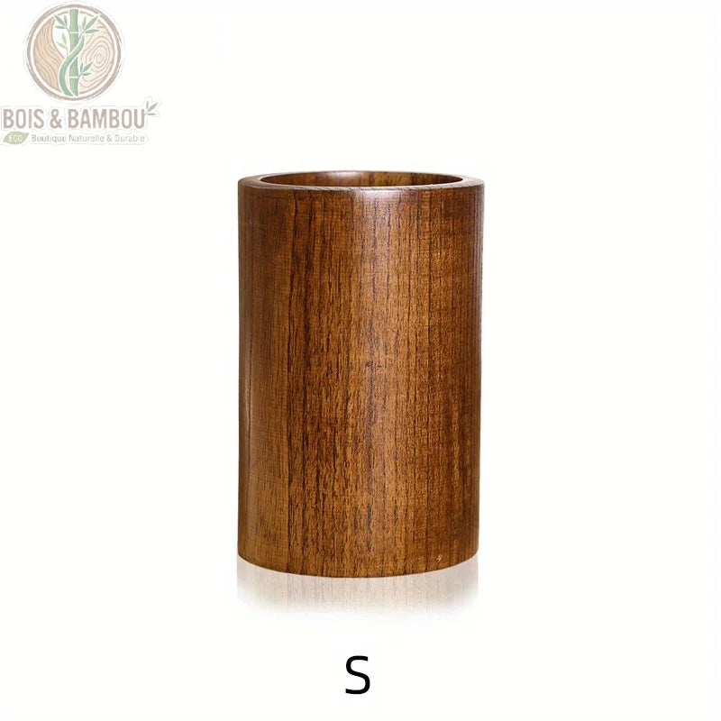 Porte-ustensiles bois cylindrique taille 9 x 13 cm format compact pour plan de travail, Bois et Bambou Eco