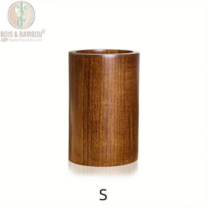 Porte-ustensiles bois cylindrique taille 9 x 13 cm format compact pour plan de travail, Bois et Bambou Eco