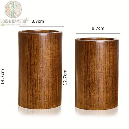 Porte-ustensiles bois cylindrique comparaison des 2 tailles 9 x 13 cm et 9 x 15 cm, Bois et Bambou Eco