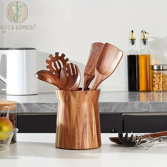 Porte-ustensiles rotatif en bois