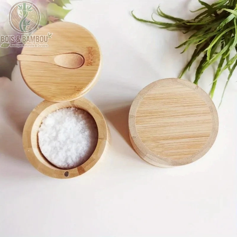 Pot condiments bambou aimante avec cuillere assortie et sel Bois et Bambou Eco