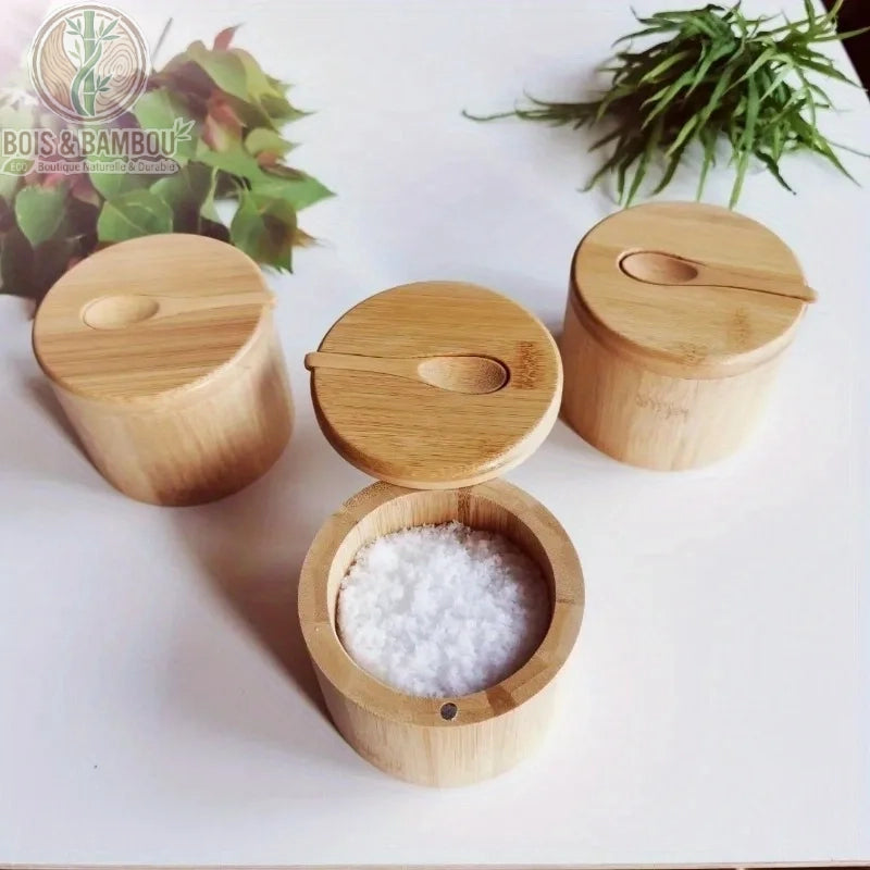 Pot condiments bambou aimante avec sel et epices conservation Bois et Bambou Eco
