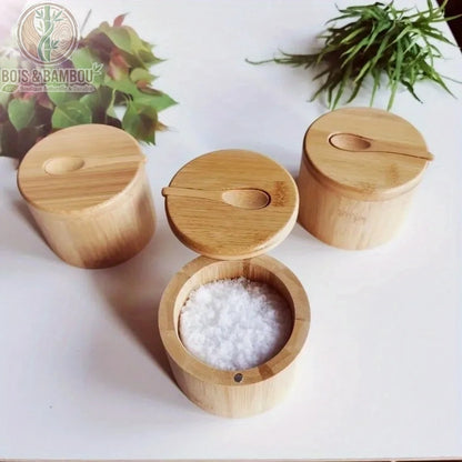 Pot condiments bambou aimante avec sel et epices conservation Bois et Bambou Eco