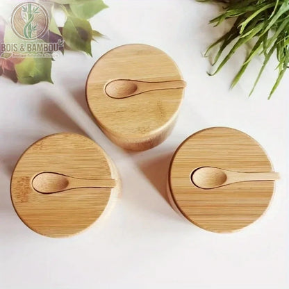 Pot condiments bambou aimante position fermee et ouverte Bois et Bambou Eco