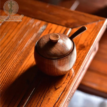 Pot epices bois jujubier ferme avec cuillere ambiance japonaise zen Bois et Bambou Eco