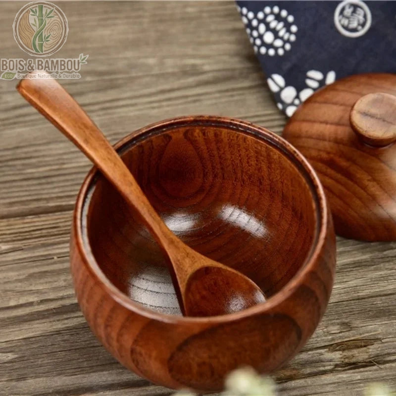 Pot epices bois jujubier ferme couvercle bombe sur plateau bois Bois et Bambou Eco