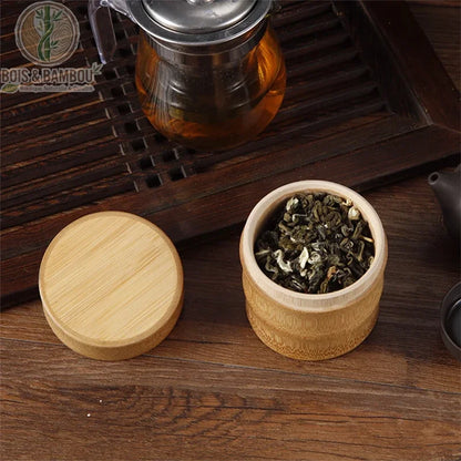 Pot de Conservation en Bambou Naturel vue dessus interieur cylindrique stockage the epices herbes BoisetBambouEco