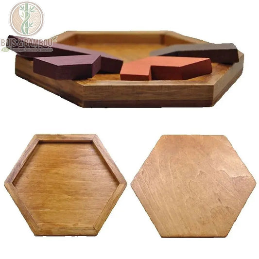 Cadre plateau hexagonal du tangram en bois avec pièces géométriques
